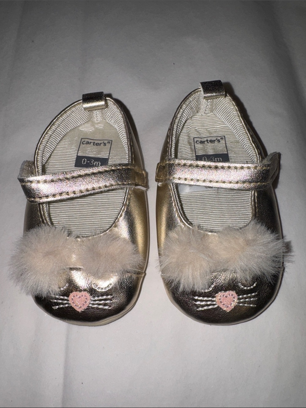 Carter's Gold Baby Mary Jane Shoes with Pom Pom Hearts